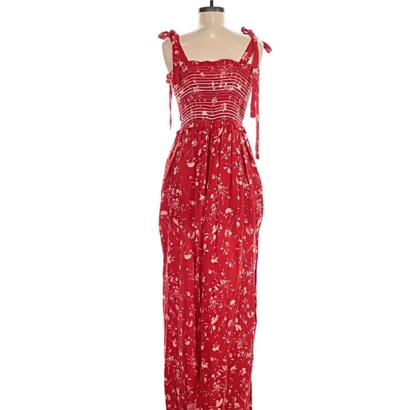 Free People Red Floral Wide Leg Jumpsuit Size S - Picture 5 of 7